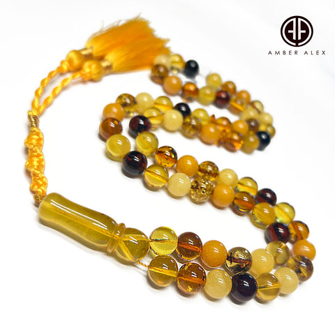 Multi-Color Amber Round Shape 9.5 mm Islamic Prayer Beads