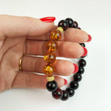 Cherry & Cognac Amber Round Beads Stretch Bracelet