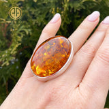 Cognac Amber Free Shape Adjustable Ring Sterling Silver