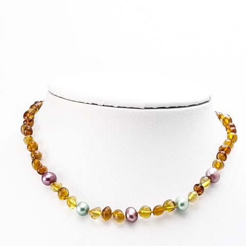 "KIDDO" Cognac Amber Baroque Beads Baby Necklace