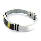 Men's White Faux Leather Bracelet with Amber Mosaic - Amber Alex Jewelry