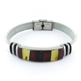 Men's White Faux Leather Bracelet with Amber Mosaic