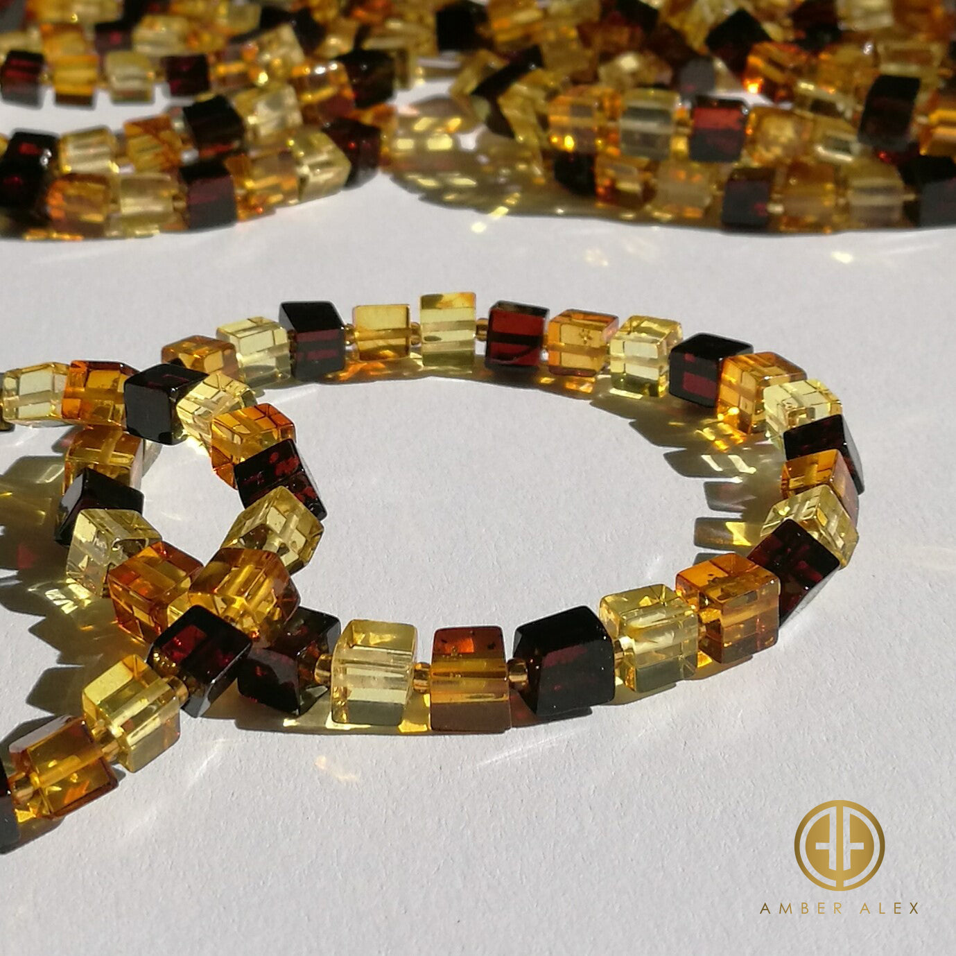 Multi-Color Amber Cube Beads Stretch Bracelet
