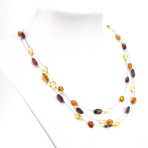 Multi-color Amber Nugget Beads Rain Necklace Sterling Silver