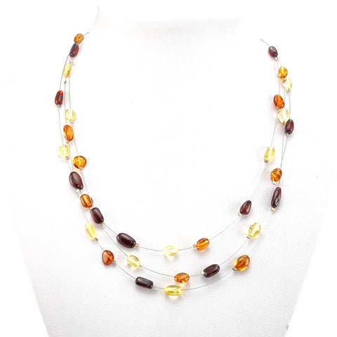 Multi-color Amber Nugget Beads Rain Necklace Sterling Silver