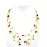 Multi-Color Amber Olive & Round Beads Rain Necklace Sterling Silver