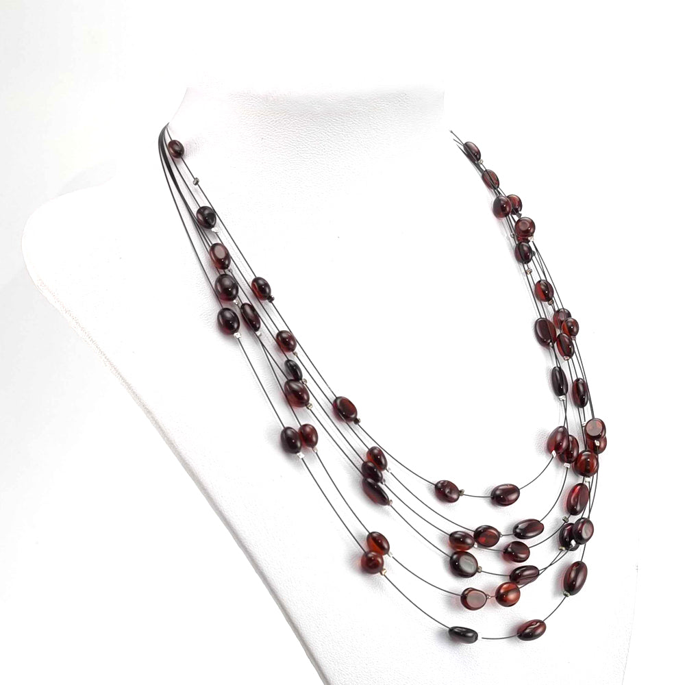 Cherry Amber Nugget Beads Necklace Sterling Silver