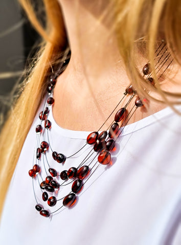 Cherry Amber Nugget Beads Necklace Sterling Silver