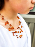 Cognac Amber Nugget Beads Rain Necklace Sterling Silver