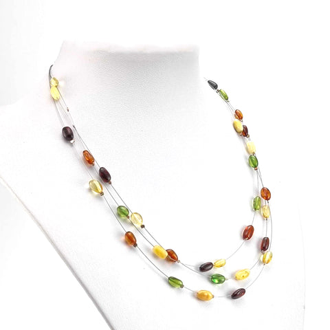 Multi-Color Amber Nuggets Rain Necklace Sterling Silver