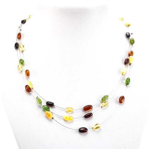 Multi-Color Amber Nuggets Rain Necklace Sterling Silver