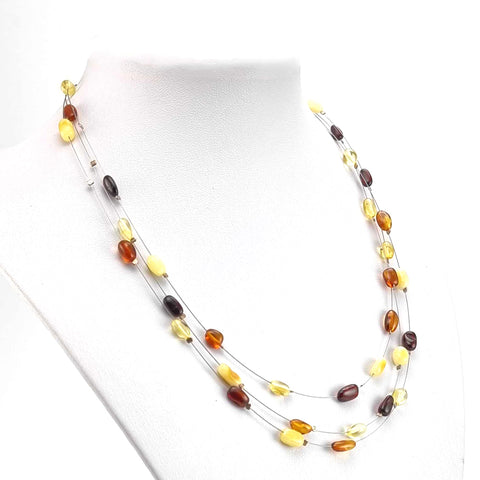 Multi-color Amber Nugget Beads Rain Necklace Sterling Silver