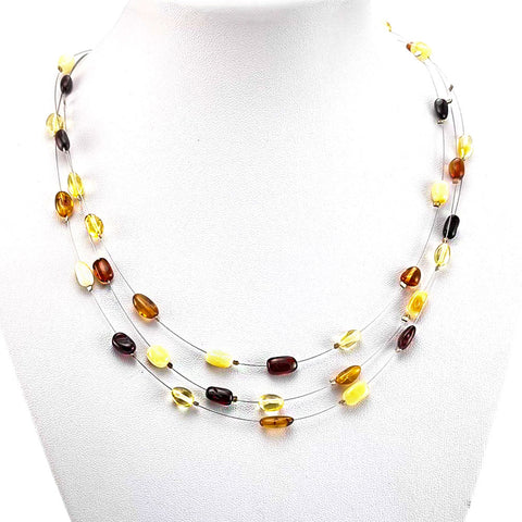 Multi-color Amber Nugget Beads Rain Necklace Sterling Silver