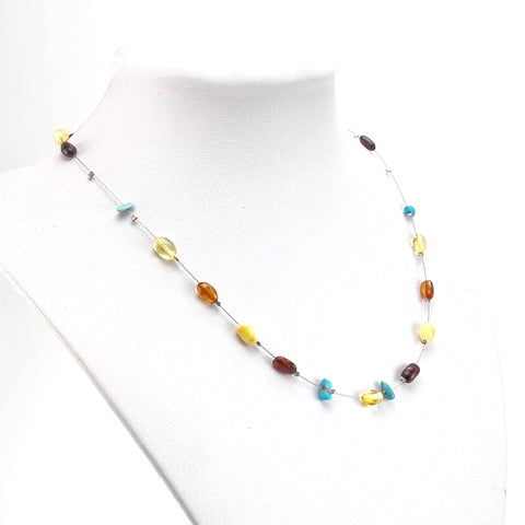 Multi-Color Amber Nugget Beads Rain Necklace Sterling Silver