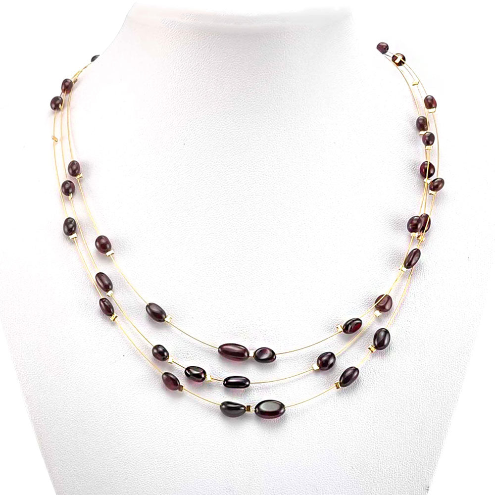 Cherry Amber Nugget Beads Rain Necklace 14k Gold Plated