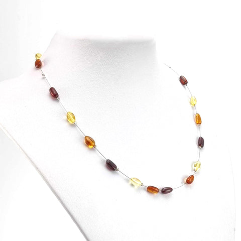 Multi-color Amber Nugget Beads Rain Necklace Sterling Silver