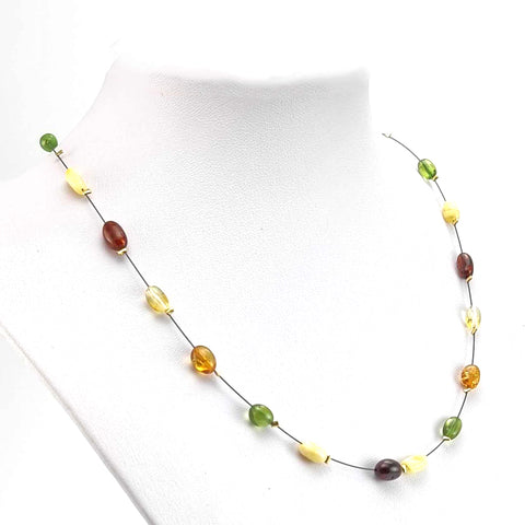 Multi-Color Amber Nuggets Beads Rain Necklace 14k Gold Plated