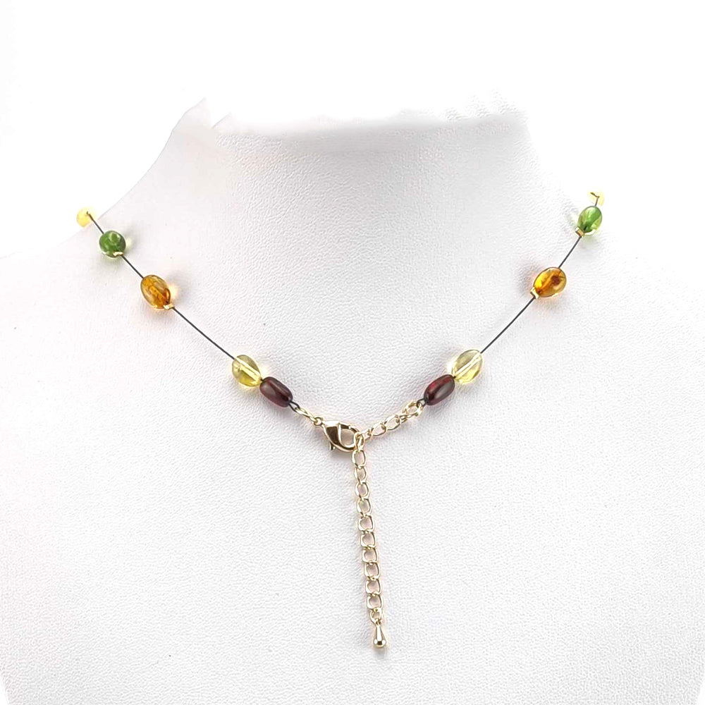 Multi-Color Amber Nuggets Beads Rain Necklace 14k Gold Plated