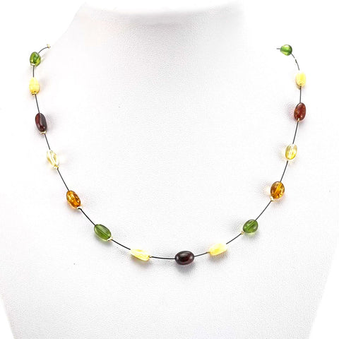 Multi-Color Amber Nuggets Beads Rain Necklace 14k Gold Plated