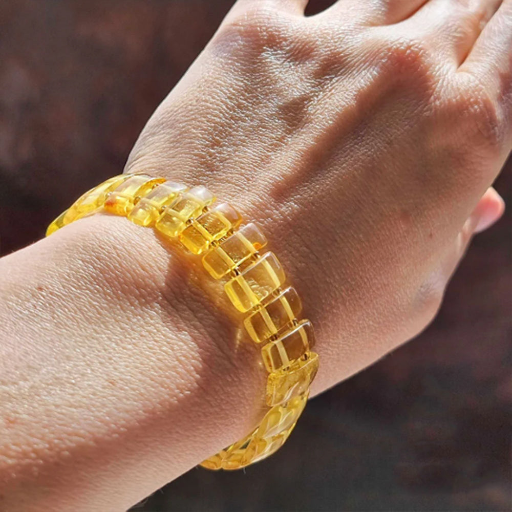 Lemon Amber Rectangular Beads Stretch Bracelet