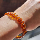 Cognac Amber Rectangular Beads Stretch Bracelet