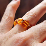 Cognac Amber Tablet Bead Stretch Ring