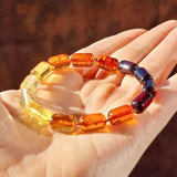Gradient Amber Barrel Beads Stretch Bracelet
