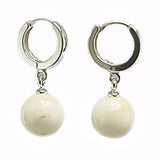 White Amber Round Bead Dangle Earrings Sterling Silver