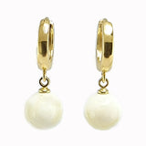White Amber Round Bead Dangle Earrings 14K Gold Plated