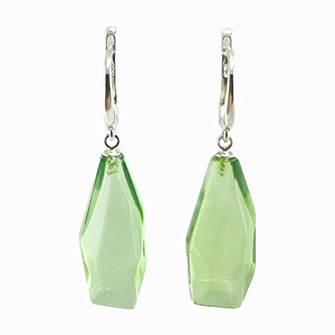 Green Amber Crystal Dangle Earrings Sterling Silver