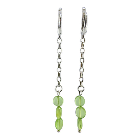 Green Amber Small Nugget Dangle Earrings Sterling Silver