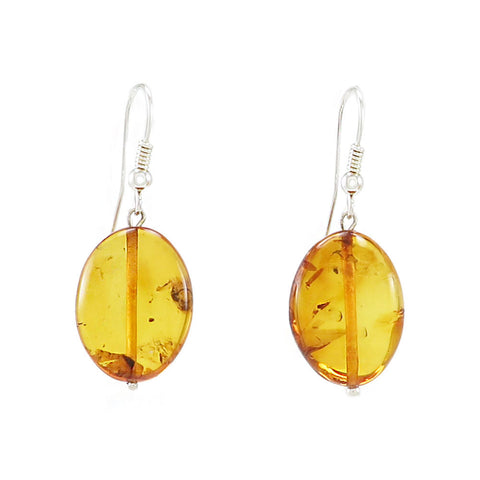 Cognac Amber Nugget Beads Earrings Sterling Silver