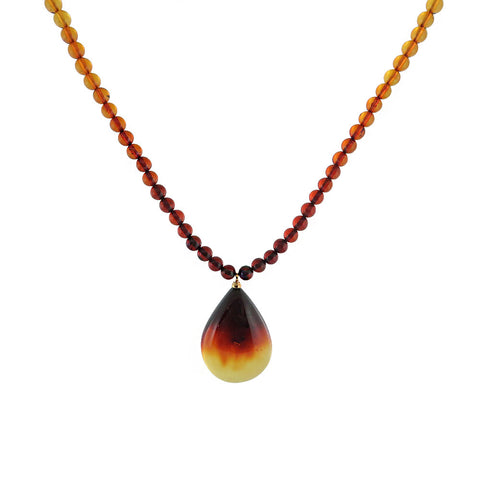 Gradient Amber Drop Pendant Beaded Necklace