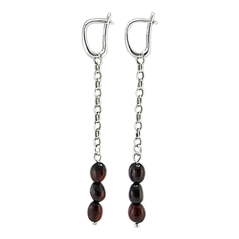 Cherry Amber Small Nugget Dangle Earrings Sterling Silver