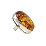 Cognac Amber Free Shape Adjustable Ring Sterling Silver