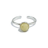 Milky Amber Round Adjustable Ring Sterling Silver