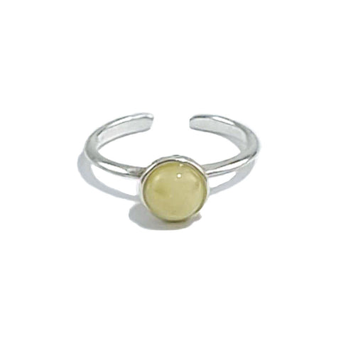 Milky Amber Round Adjustable Ring Sterling Silver