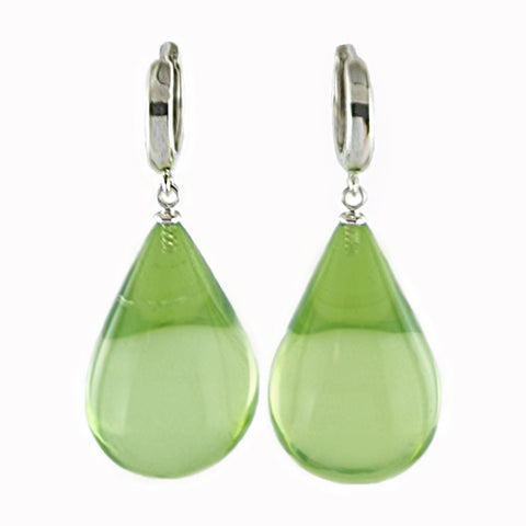 Green Amber Drop Dangle Earrings Sterling Silver