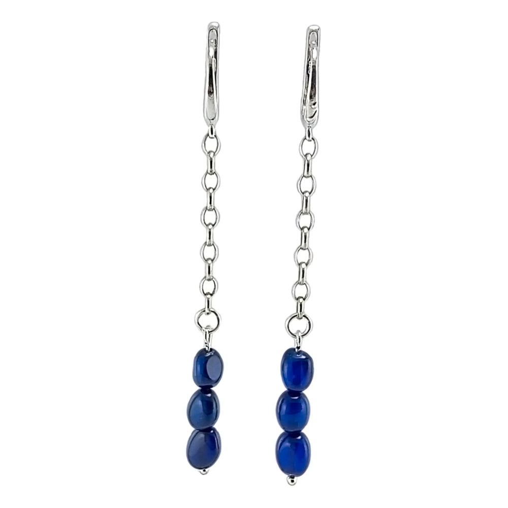 Blue Amber Small Nugget Dangle Earrings Sterling Silver