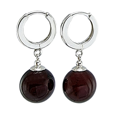 Cherry Amber Round Dangle Earrings Sterling Silver/14k Gold Plated