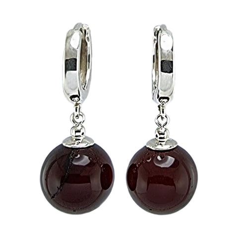 Cherry Amber Round Dangle Earrings Sterling Silver/14k Gold Plated