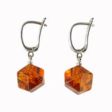 Cognac Amber Crystal Dangle Earrings Sterling Silver