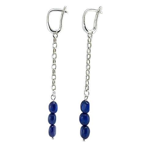 Blue Amber Small Nugget Dangle Earrings Sterling Silver