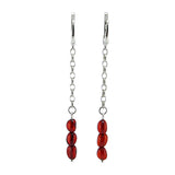 Red Amber Small Nugget Dangle Earrings Sterling Silver