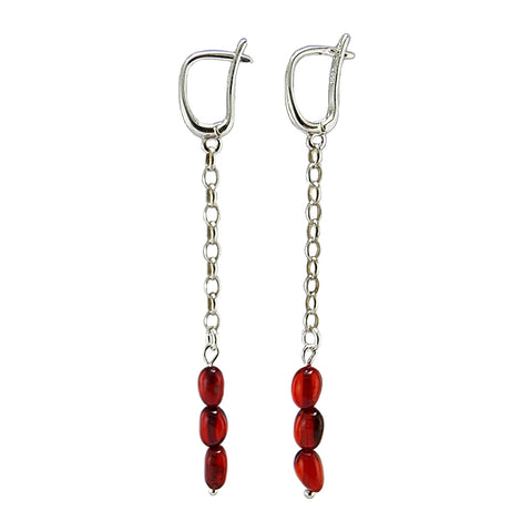 Red Amber Small Nugget Dangle Earrings Sterling Silver