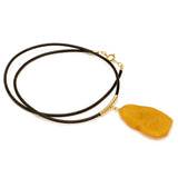 Antique Amber Slab Pendant & Leather Necklace - Amber Alex Jewelry