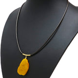 Antique Amber Slab Pendant & Leather Necklace - Amber Alex Jewelry