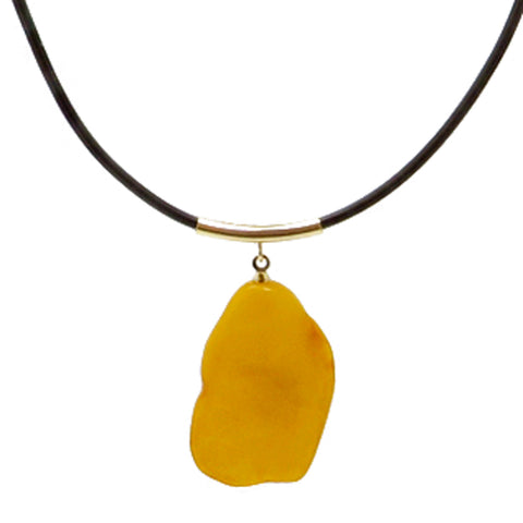 Antique Amber Slab Pendant & Leather Necklace - Amber Alex Jewelry