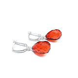Red Amber Faceted Teardrop Dangle Earrings Sterling Silver