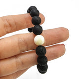 Black & White Amber Round Beads Stretch Bracelet